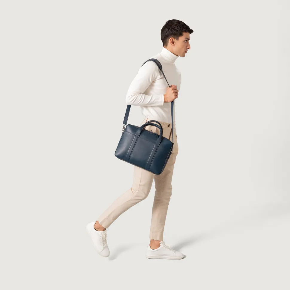The Captain Midnight Blue Leather Briefcase