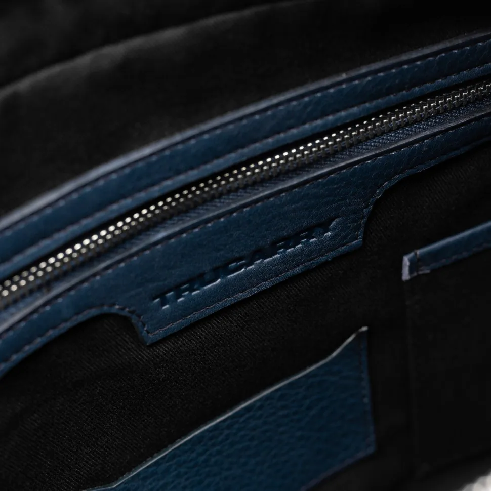 The Captain Midnight Blue Leather Briefcase