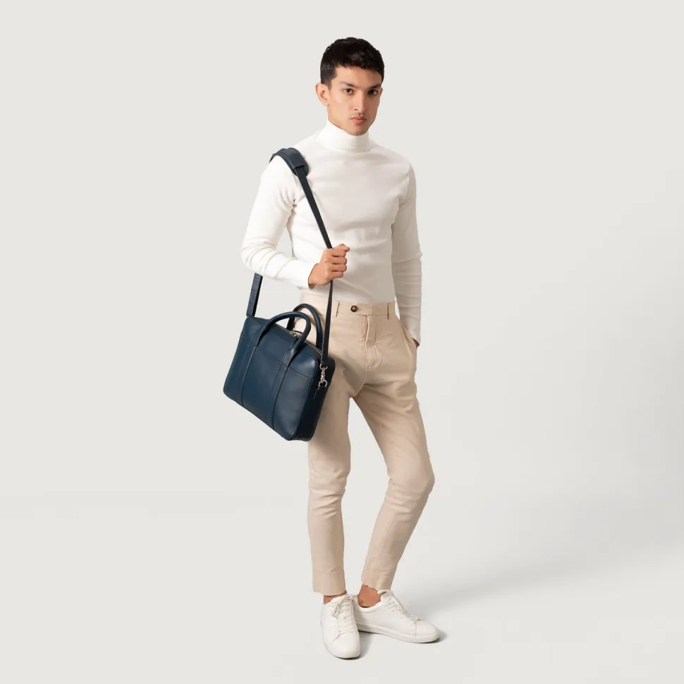 The Captain Midnight Blue Leather Briefcase