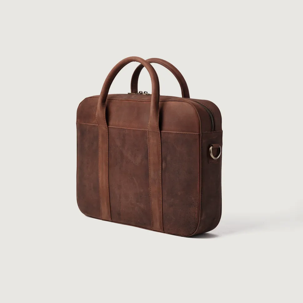The Captain Vintage Distressed Brown Leather Briefcase