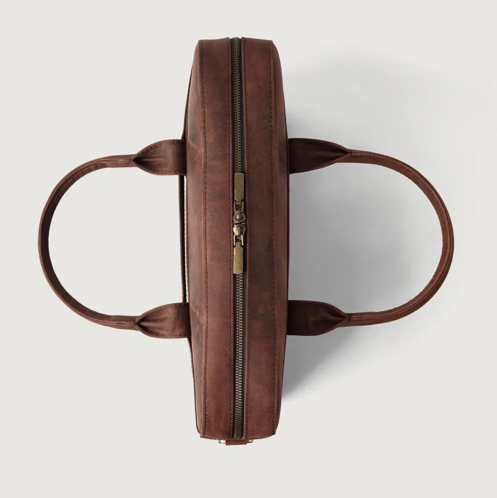 The Captain Vintage Distressed Brown Leather Briefcase