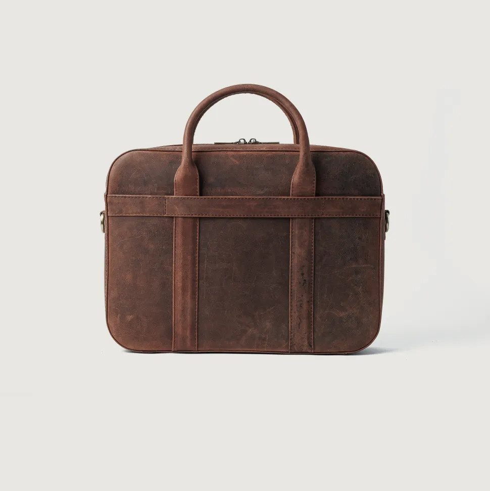 The Captain Vintage Distressed Brown Leather Briefcase
