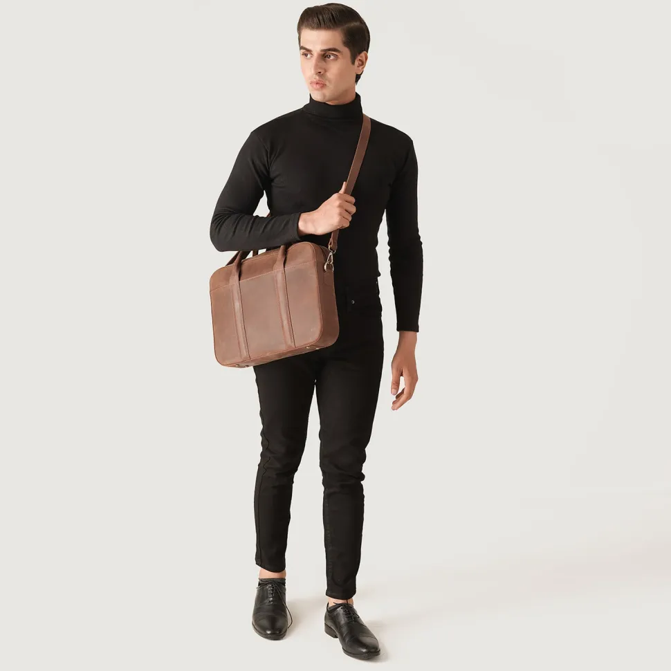 The Captain Vintage Tan Brown Leather Briefcase