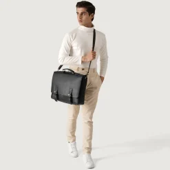 The Cristoph Black Leather Messenger Bag