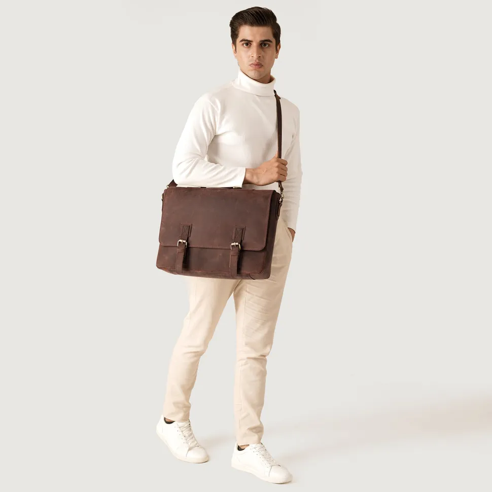 The Cristoph Vintage Distressed Brown Leather Messenger Bag