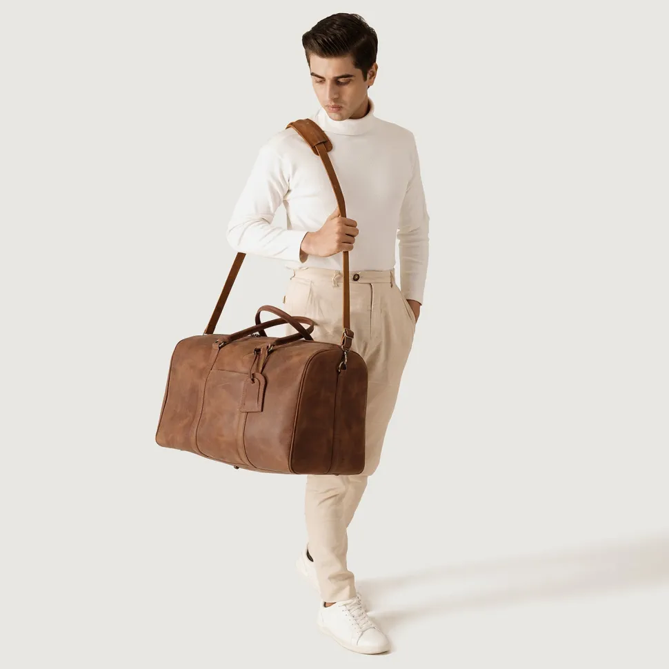 The Darrio Vintage Tan Brown Leather Duffle Bag