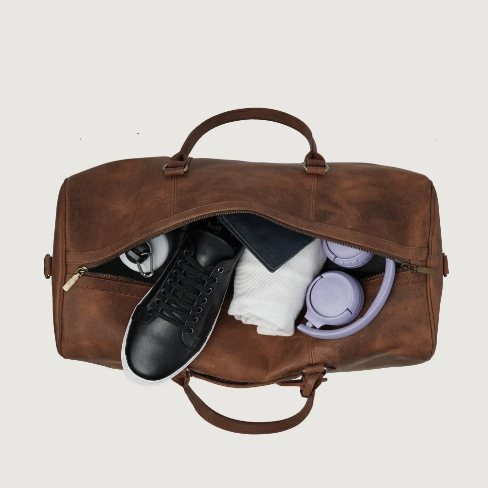 The Darrio Vintage Tan Brown Leather Duffle Bag