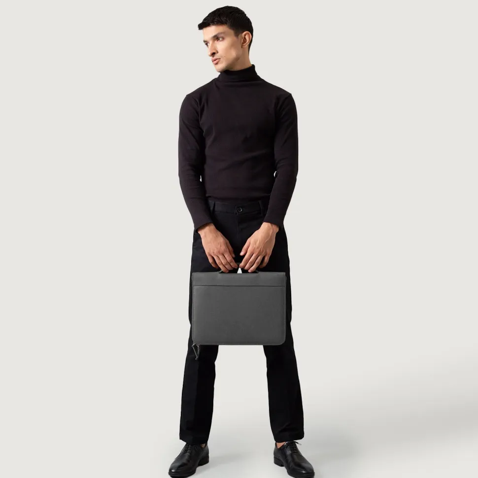 The Eclectic Grey Leather Folio Organizer