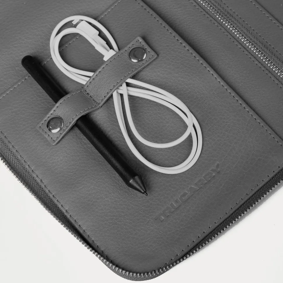 The Eclectic Grey Leather Folio Organizer