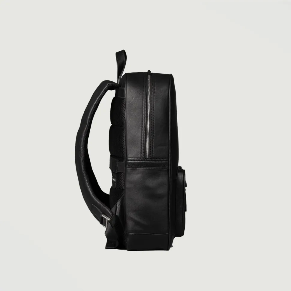 The Philos Black Leather Backpack