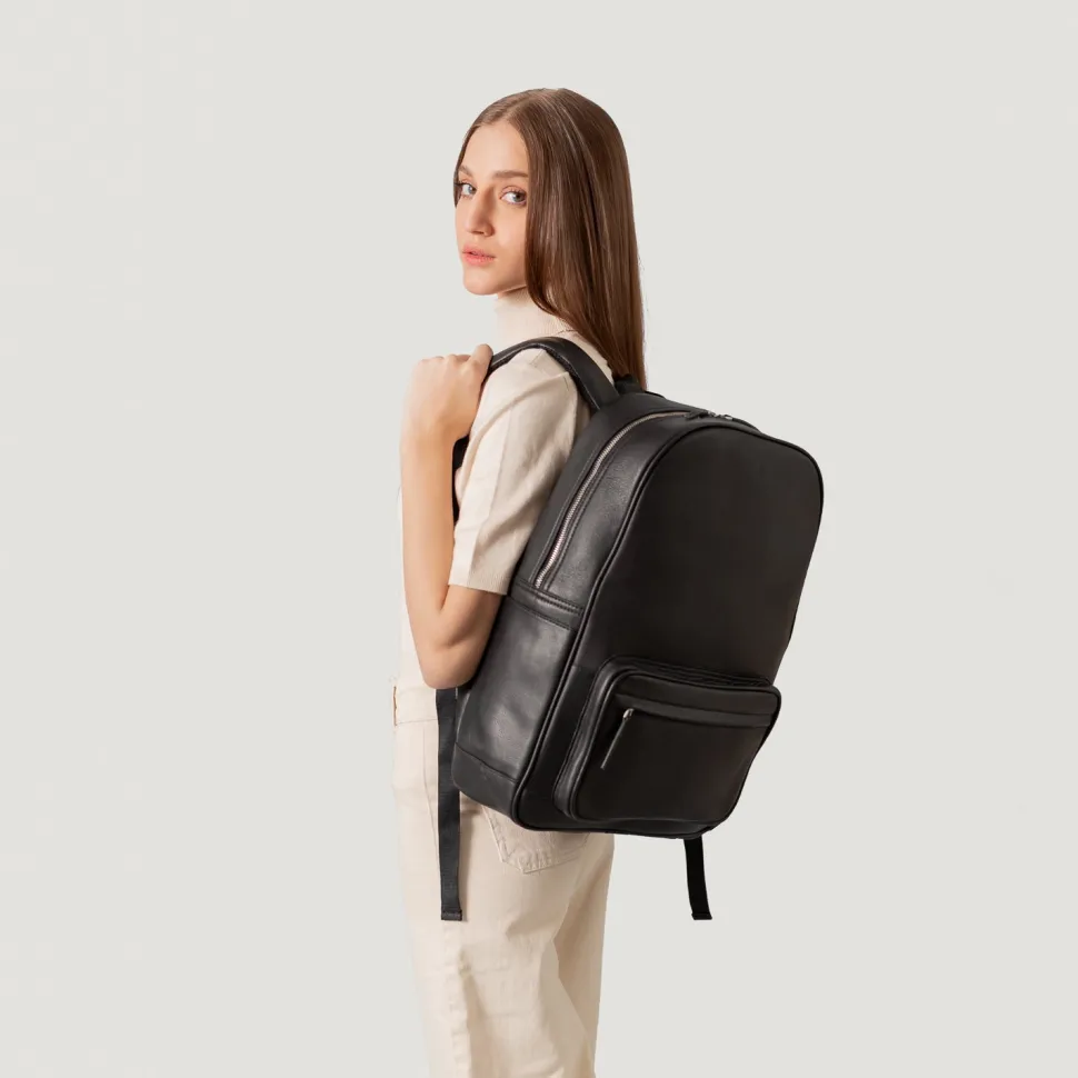The Philos Black Leather Backpack