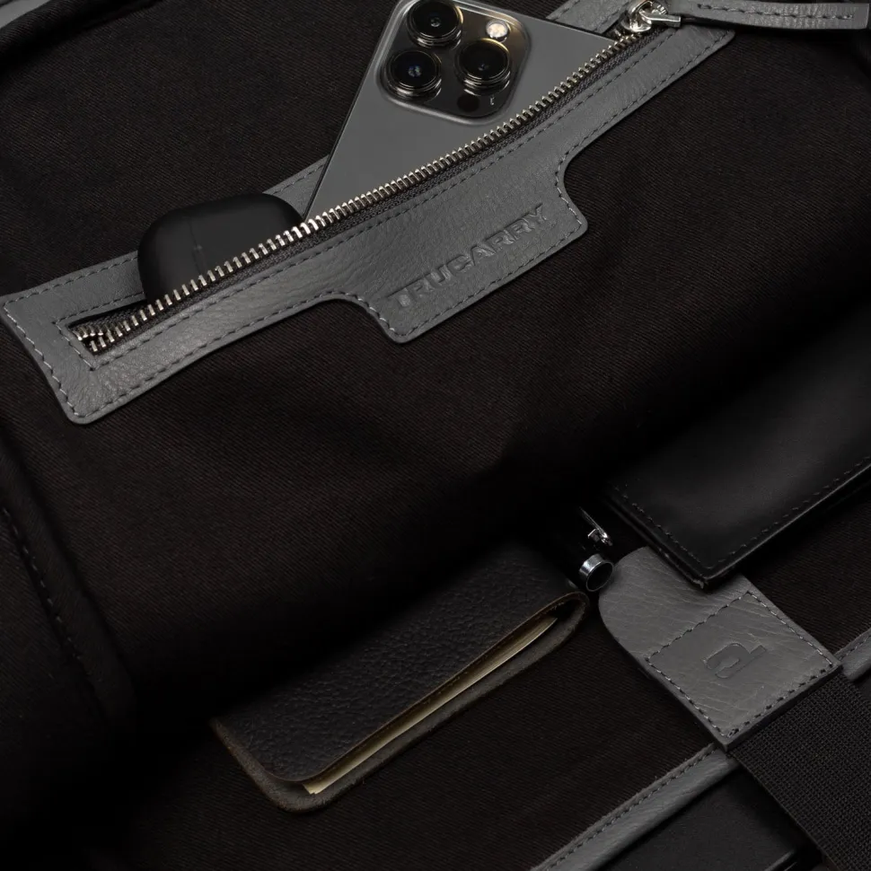 The Philos Grey Leather Backpack
