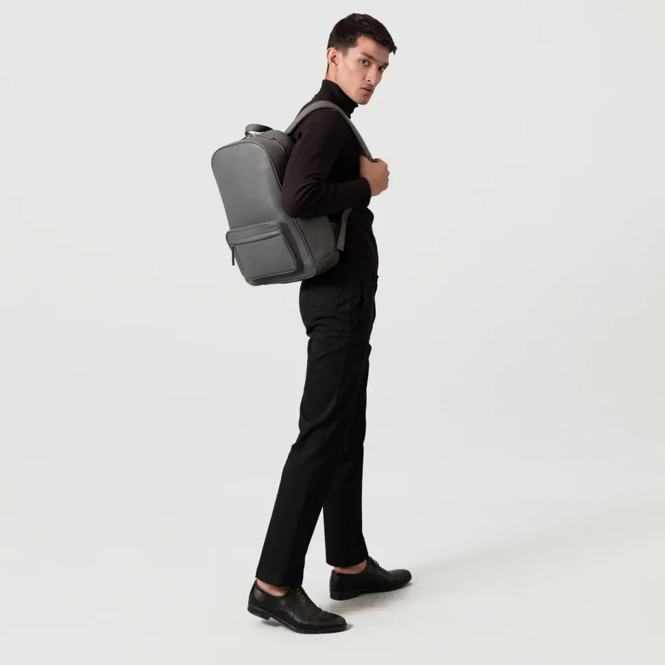 The Philos Grey Leather Backpack