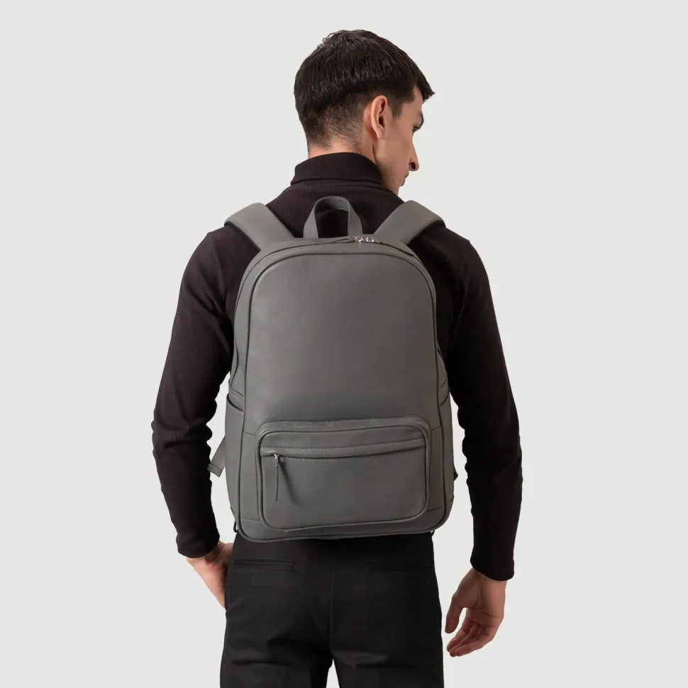 The Philos Grey Leather Backpack
