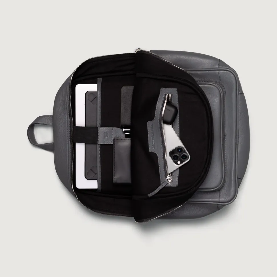 The Philos Grey Leather Backpack