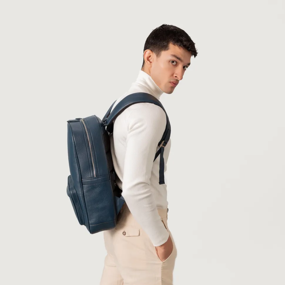 The Philos Midnight Blue Leather Backpack