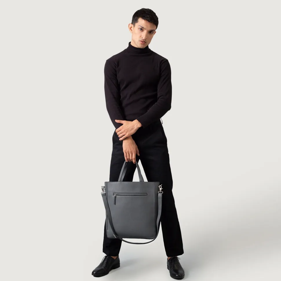 The Poet Grey Leather Tote Bag