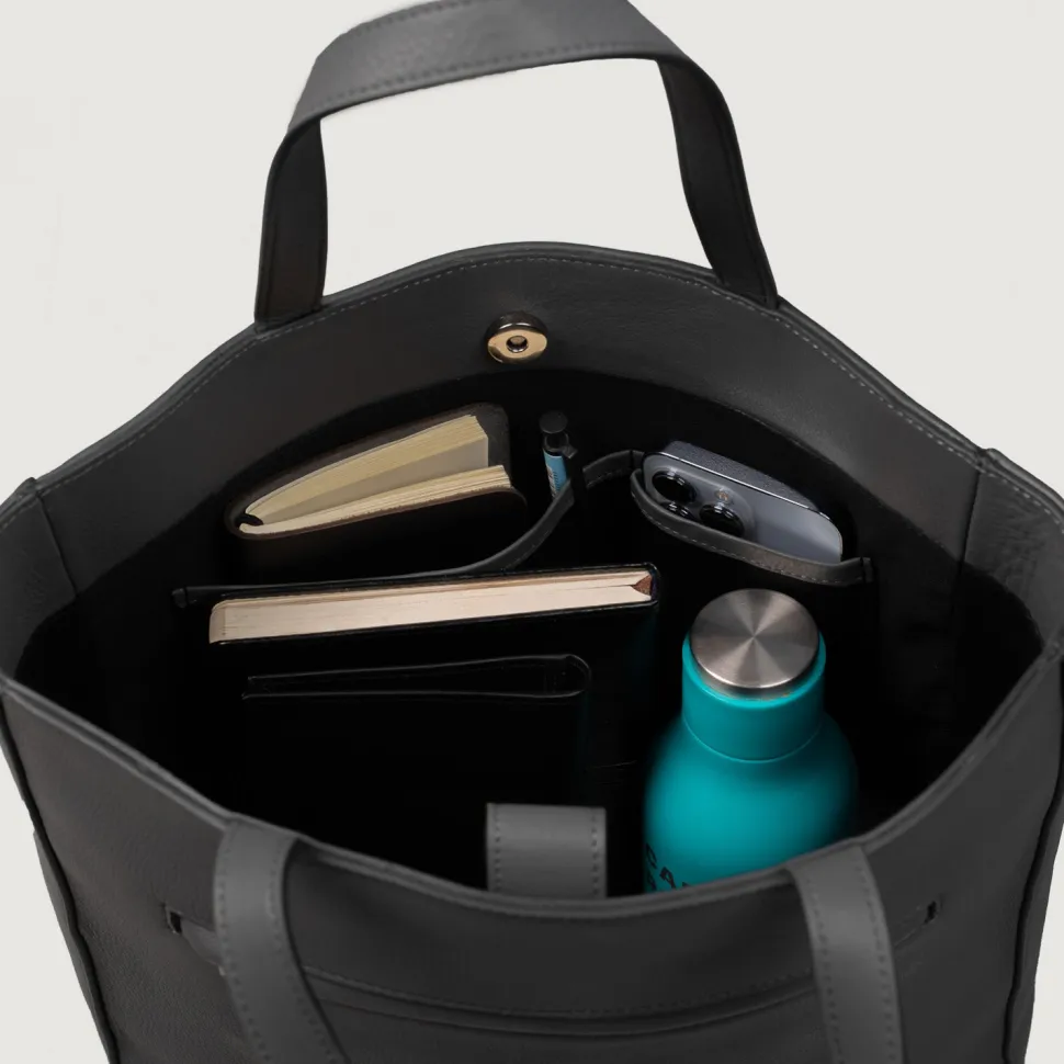 The Poet Grey Leather Tote Bag