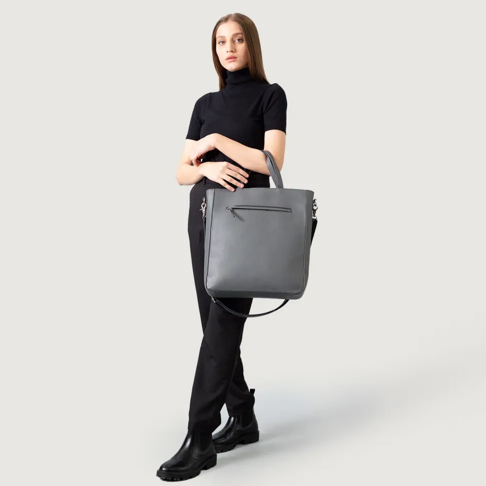 The Poet Grey Leather Tote Bag