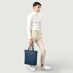The Poet Midnight Blue Leather Tote Bag