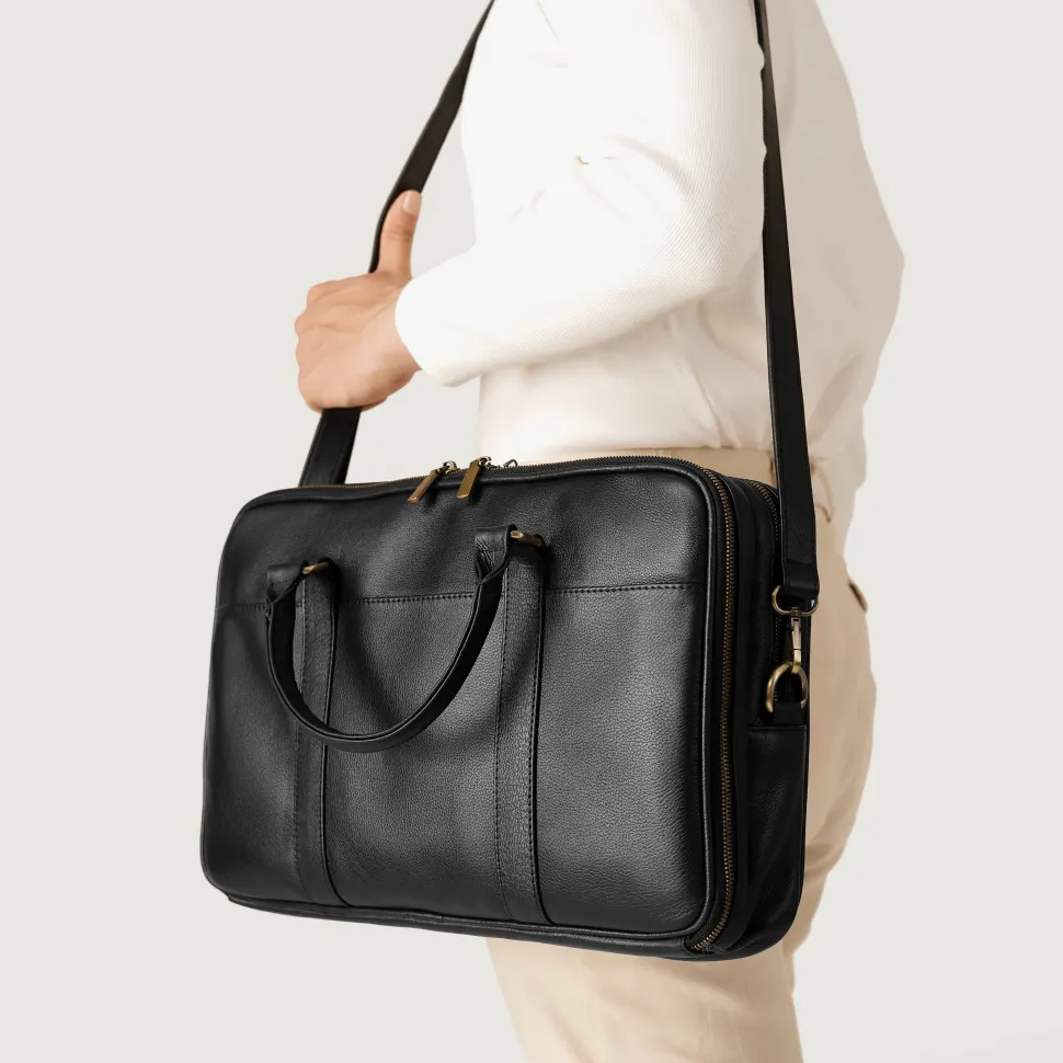The Preston Black Leather Briefcase