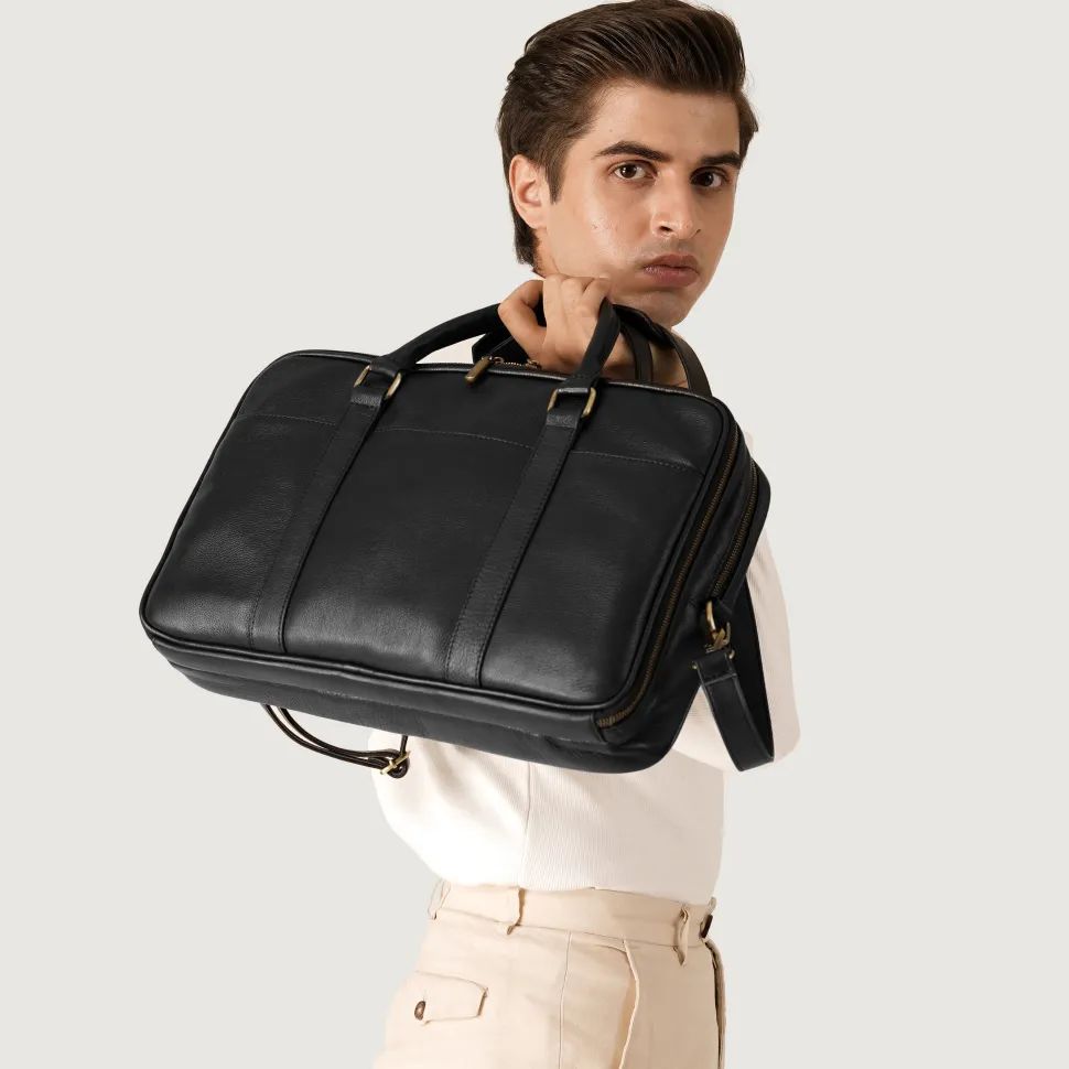 The Preston Black Leather Briefcase