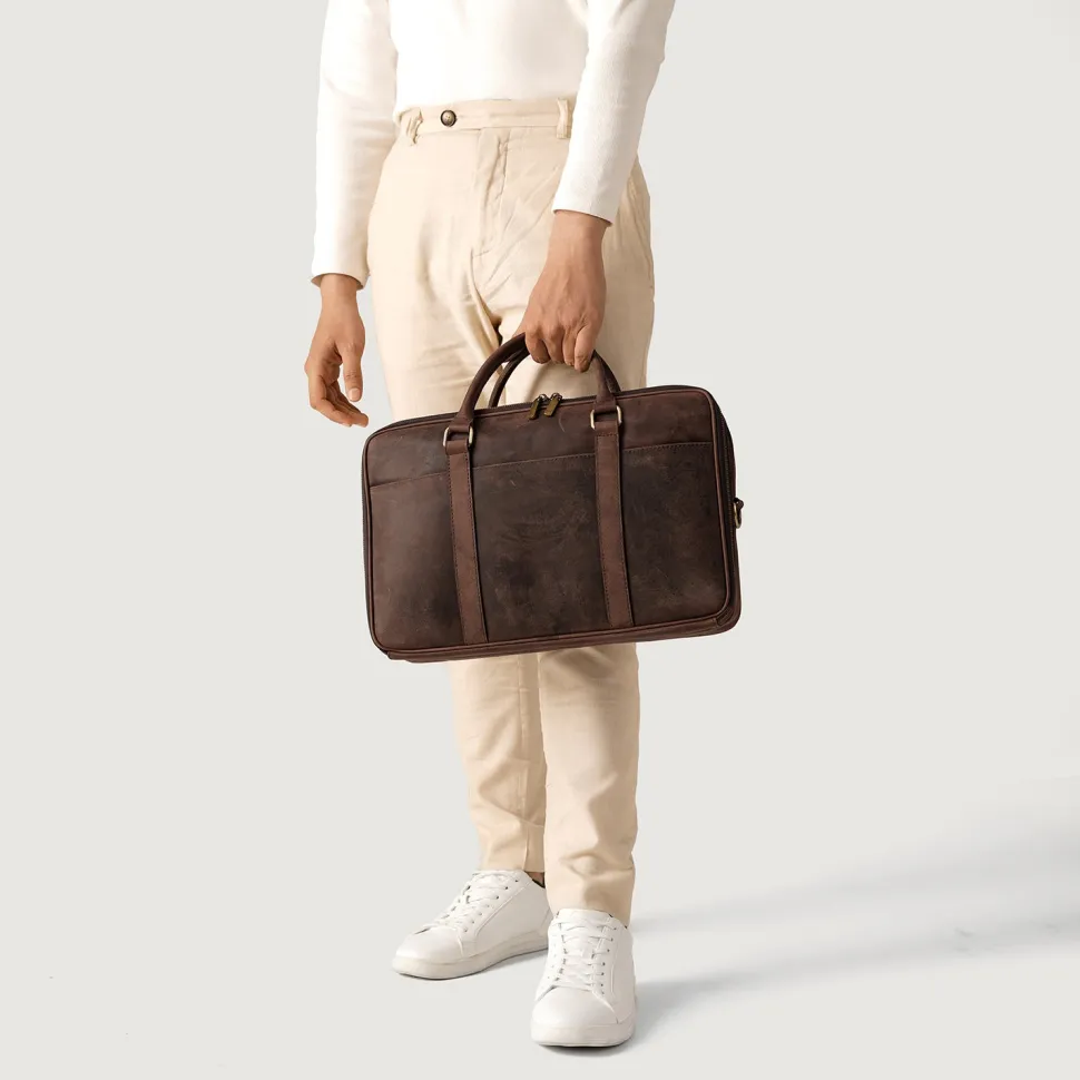 The Preston Vintage Distressed Brown Leather Briefcase