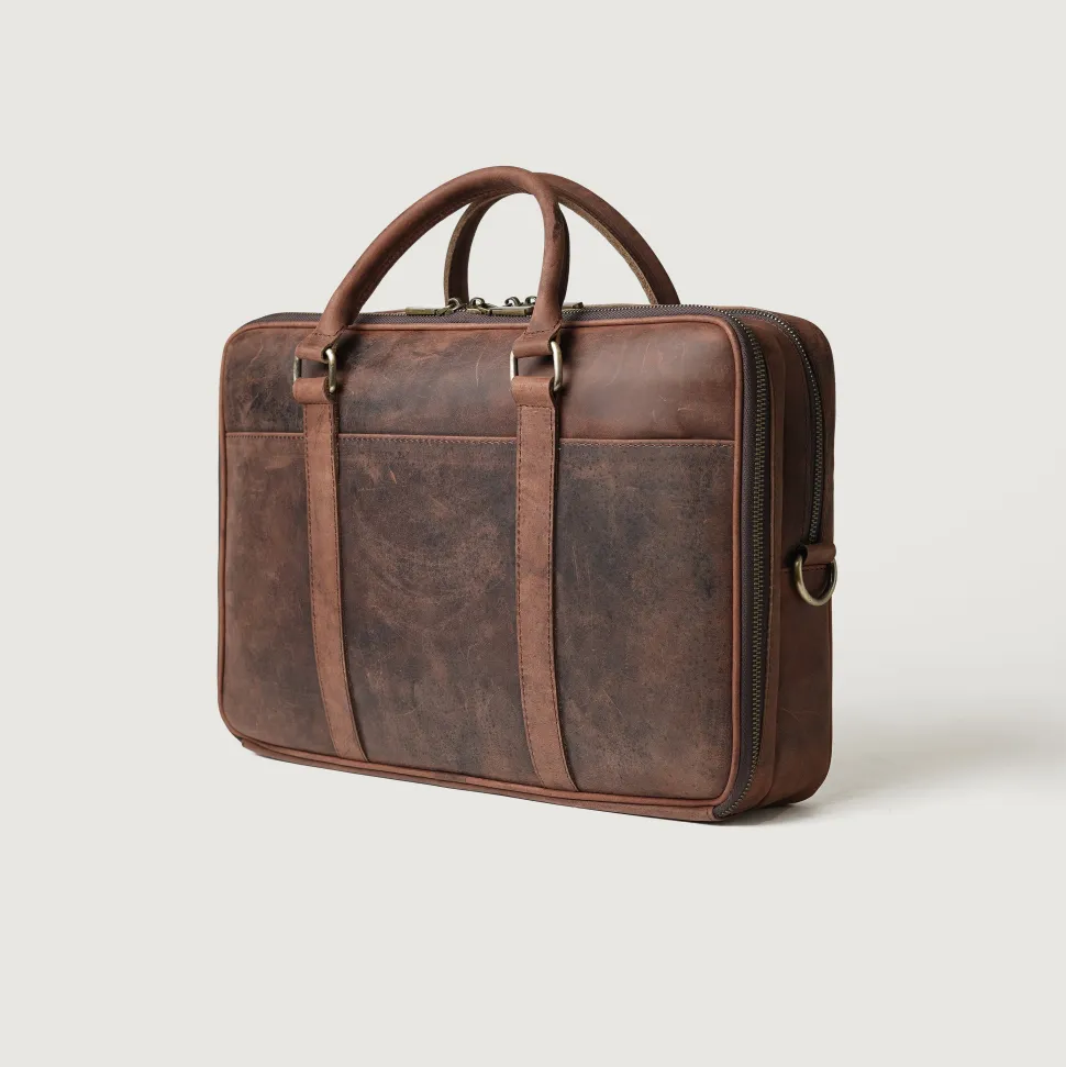 The Preston Vintage Distressed Brown Leather Briefcase