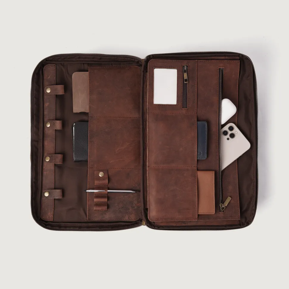 The Preston Vintage Distressed Brown Leather Briefcase