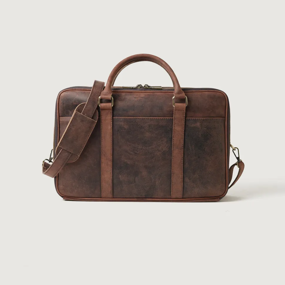 The Preston Vintage Distressed Brown Leather Briefcase