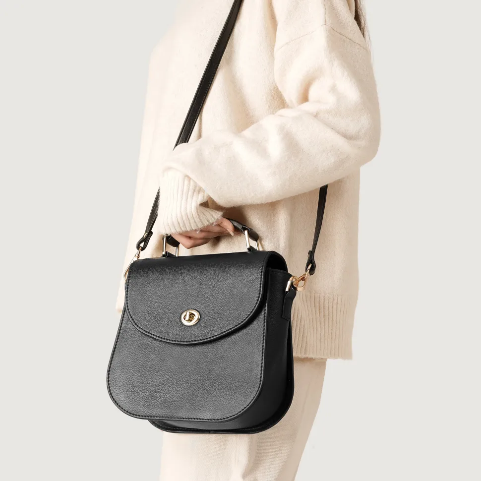 The Sandra Black Leather Saddle Bag