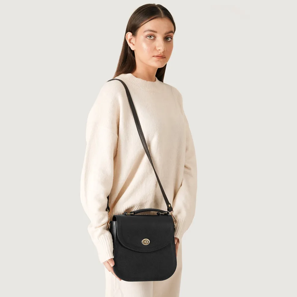 The Sandra Black Leather Saddle Bag