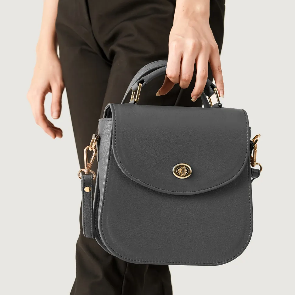 The Sandra Grey Leather Saddle Bag