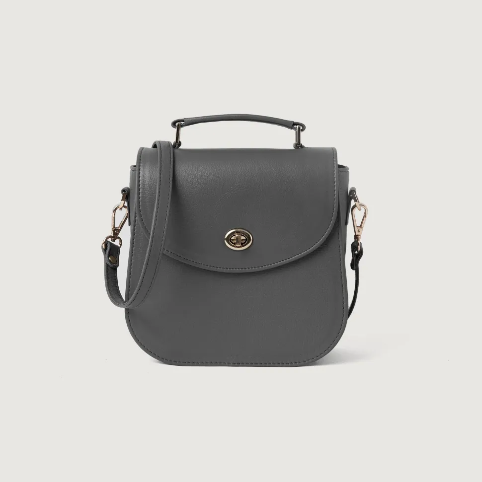 The Sandra Grey Leather Saddle Bag