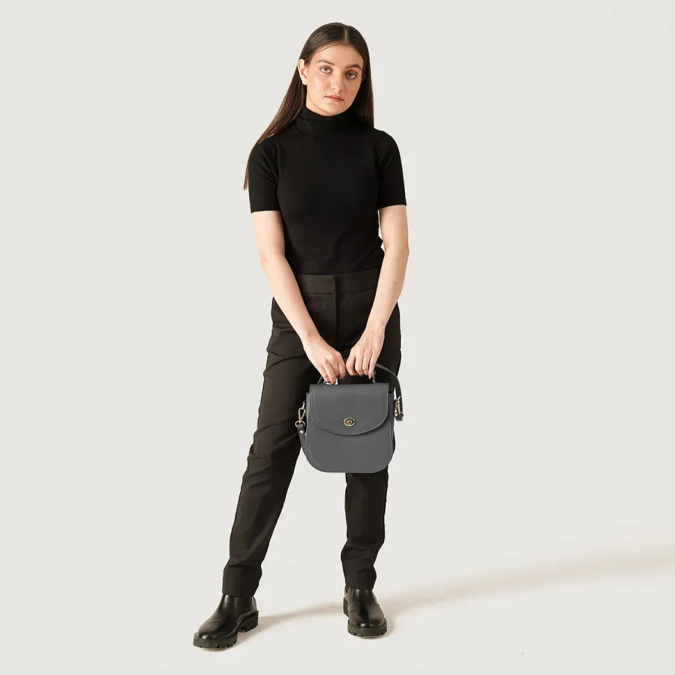 The Sandra Grey Leather Saddle Bag