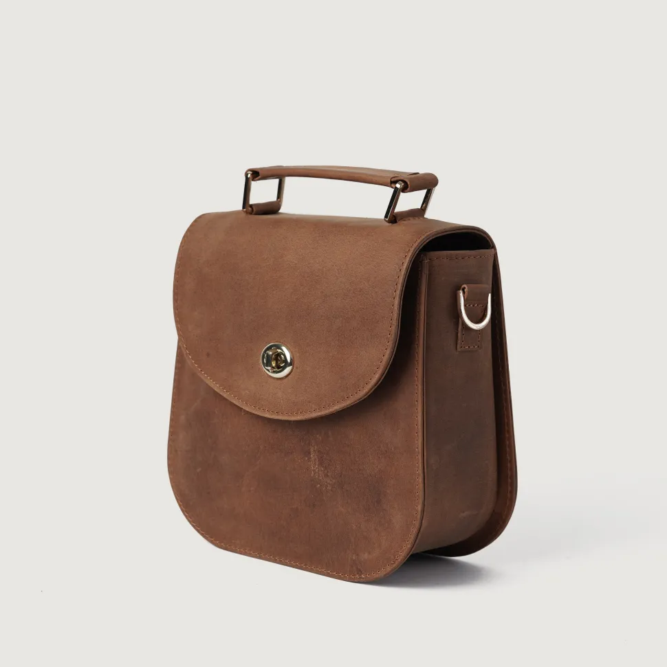 The Sandra Vintage Tan Leather Saddle Bag