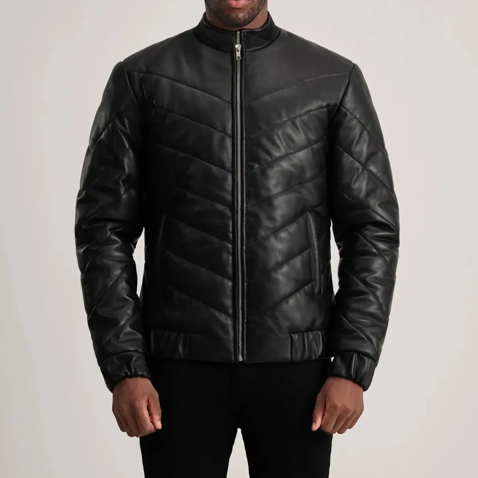 Travis Black Leather Puffer Jacket