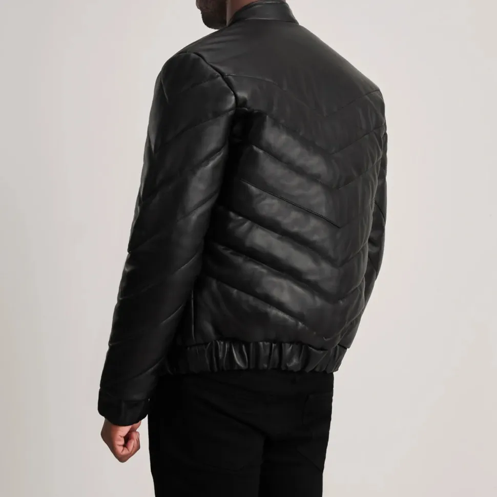 Travis Black Leather Puffer Jacket