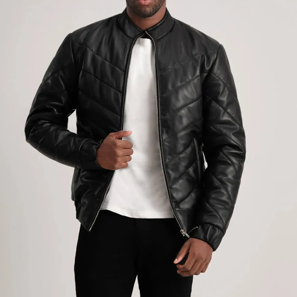Travis Black Leather Puffer Jacket