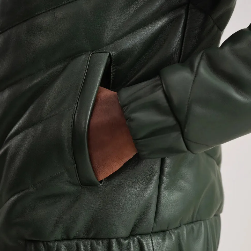 Travis Green Leather Puffer Jacket