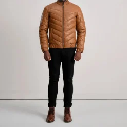 Travis Tan Leather Puffer Jacket