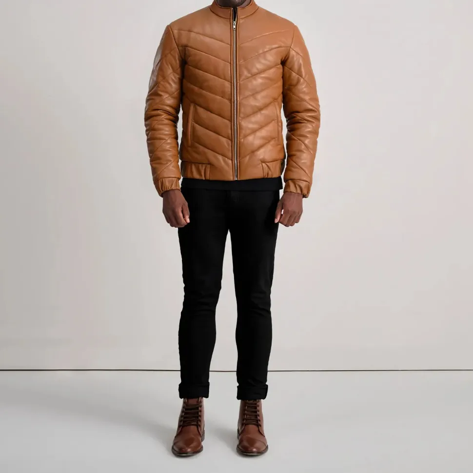 Travis Tan Leather Puffer Jacket