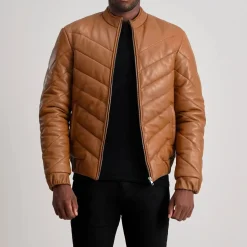Travis Tan Leather Puffer Jacket
