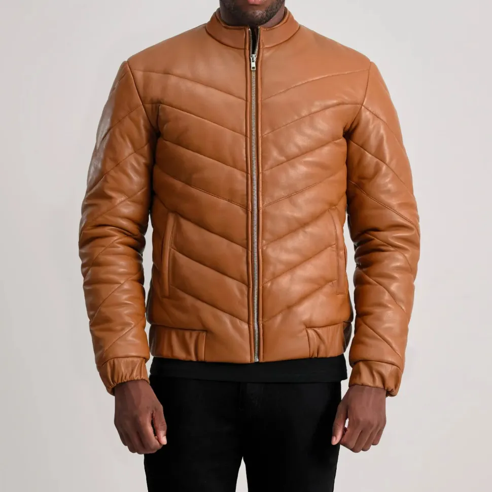 Travis Tan Leather Puffer Jacket