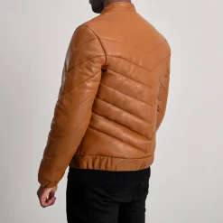 Travis Tan Leather Puffer Jacket