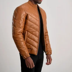 Travis Tan Leather Puffer Jacket