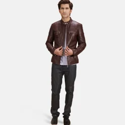 Urbane Quilted Maroon Leather Biker Jacket
