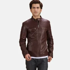 Urbane Quilted Maroon Leather Biker Jacket