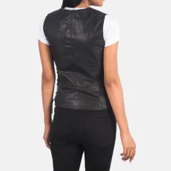 Vanda Black Leather Biker Vest