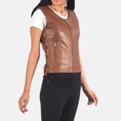 Vanda Brown Leather Biker Vest